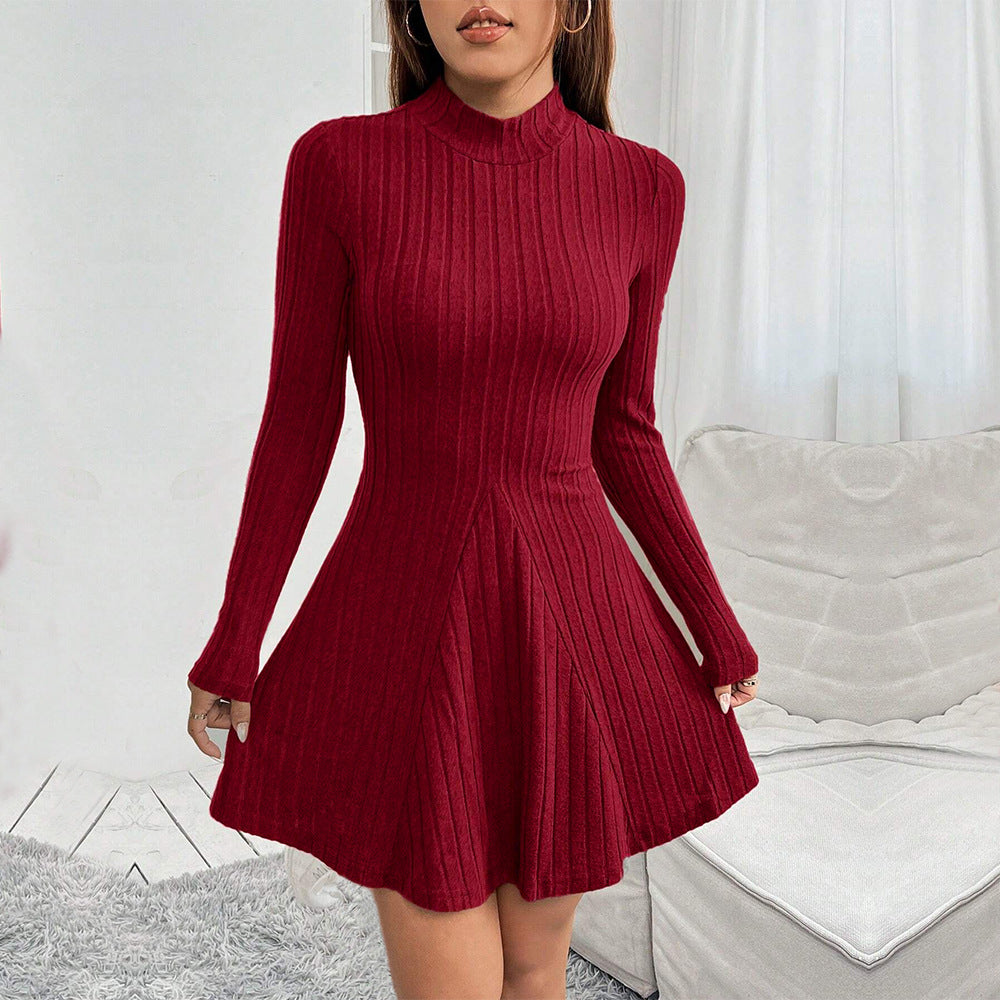 Damen Strickkleid Eleganter Stehkragen Figurumspielend Norvielle - Norvielle