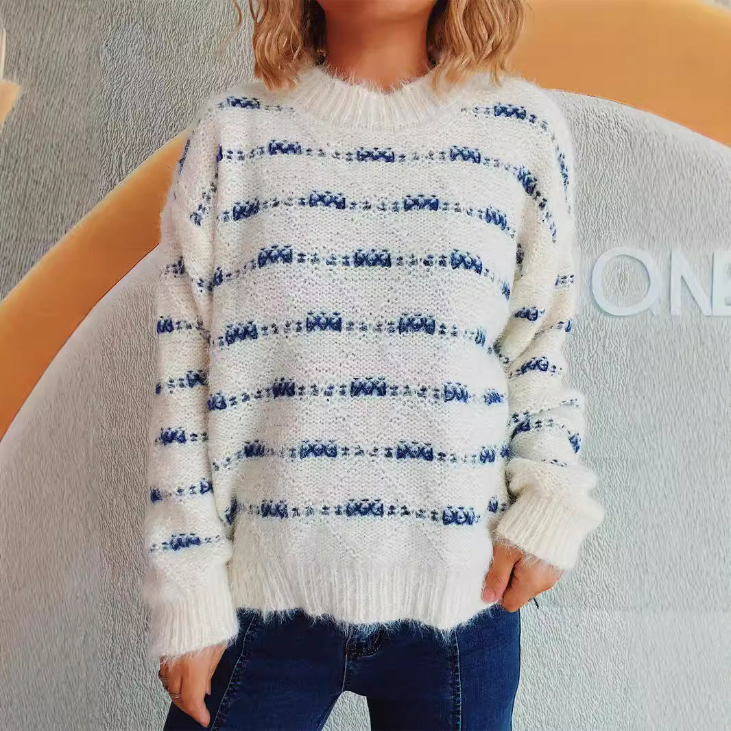 Damen Strickpullover Weich Norvielle Streifenmuster