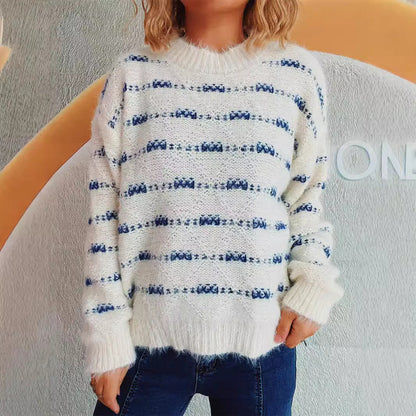Damen Strickpullover Weich Norvielle Streifenmuster