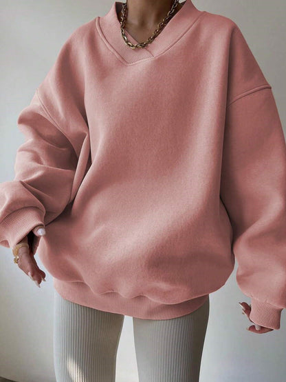 Damen Oversized Sweatshirt V-Ausschnitt Breite Ärmel Norvielle