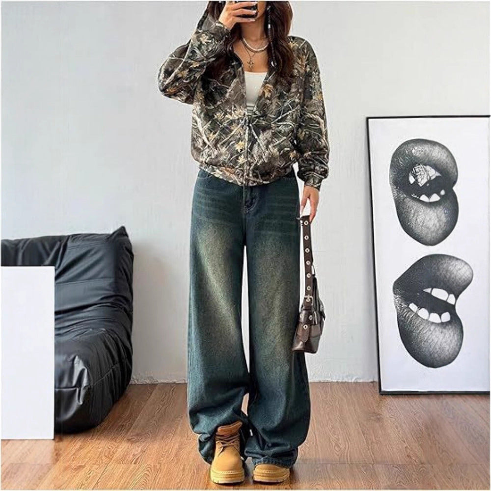 Damen Kapuzenjacke Camouflage Muster Locker Passform Norvielle