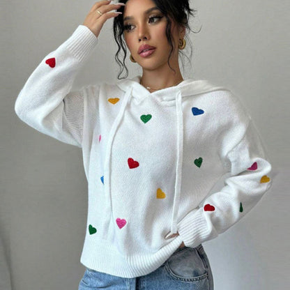 Damen Hoodie Kapuze Bunt Herzdesign