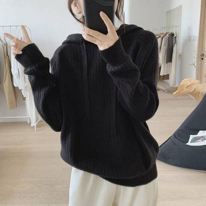 Damen Kapuzenpullover Feine Rippstruktur Lässiger Schnitt Norvielle