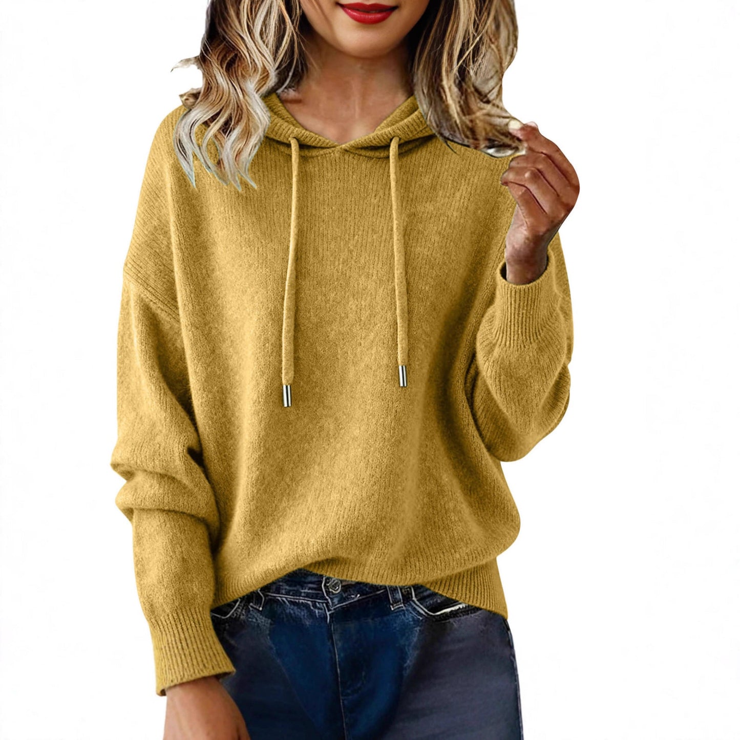 Damen Oversized Kapuzenpullover Texturiert Kordelzug Beige
