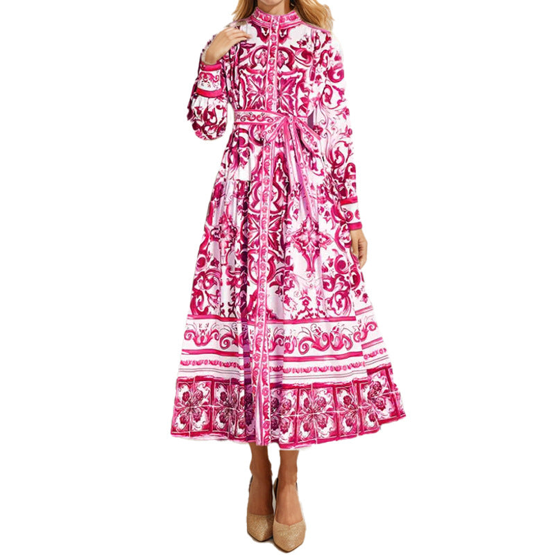 Damen Midikleid Barockdesign mit Musterdetails