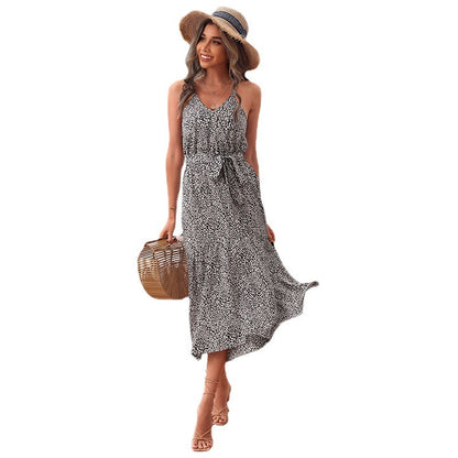 Damen Maxikleid Rüschendetails Taillengürtel Norvielle