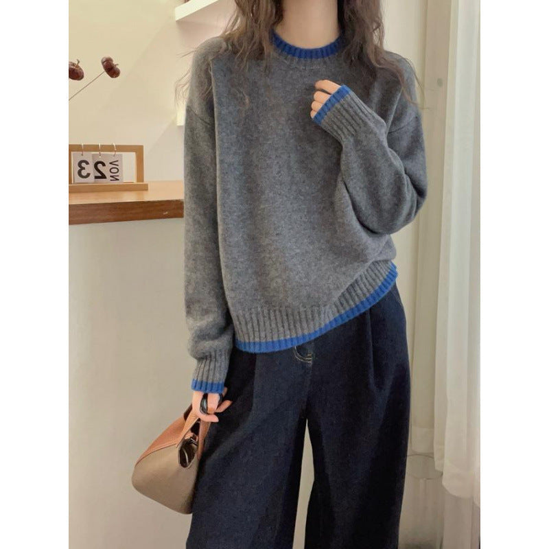Damen Strickpullover Weich Kontrastbündchen Norvielle - Norvielle