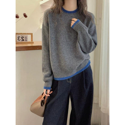 Damen Strickpullover Weich Kontrastbündchen Norvielle - Norvielle