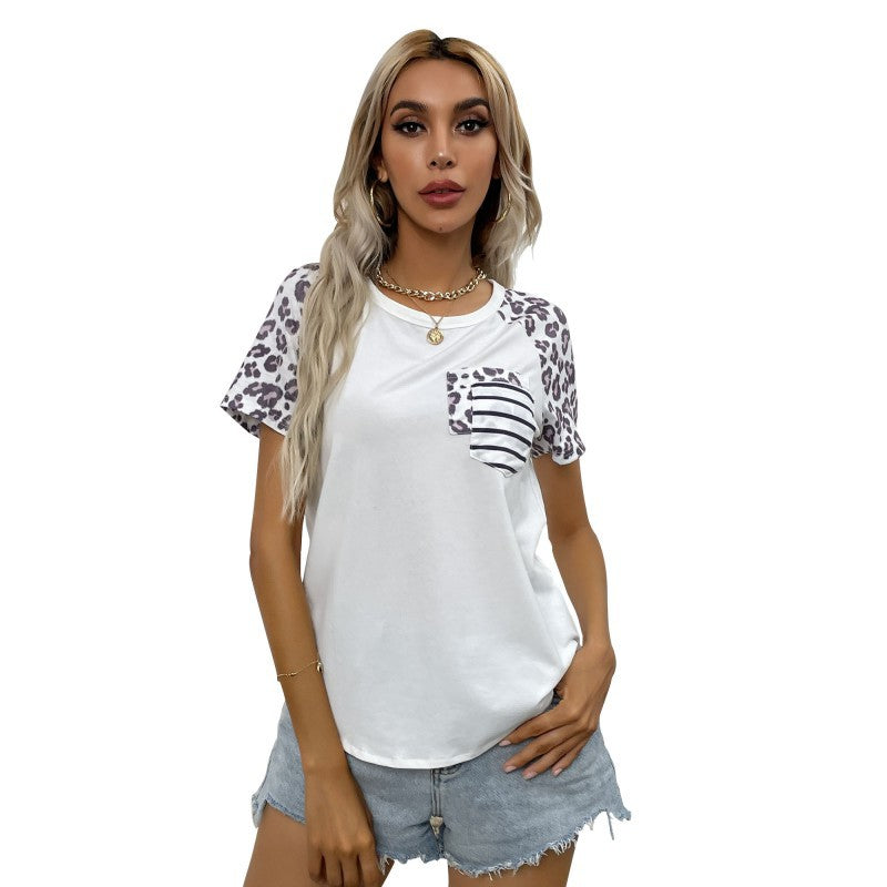 Damen Freizeitshirt Farbige Ärmel Brusttasche Norvielle