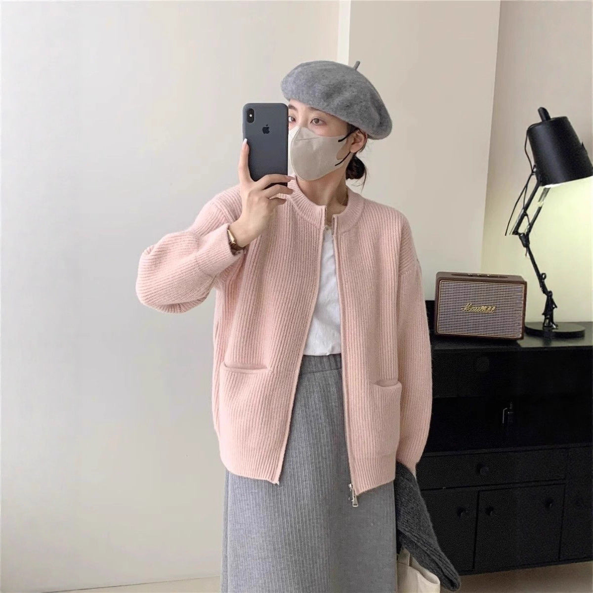 Damen Kuschelige Strickjacke Norvielle Mit Hochkragen