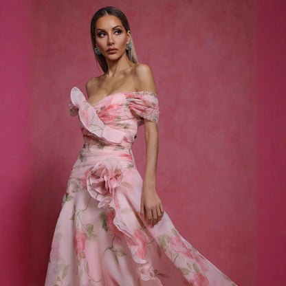Damen Maxikleid Blumenmuster Fließend Elegant Norvielle