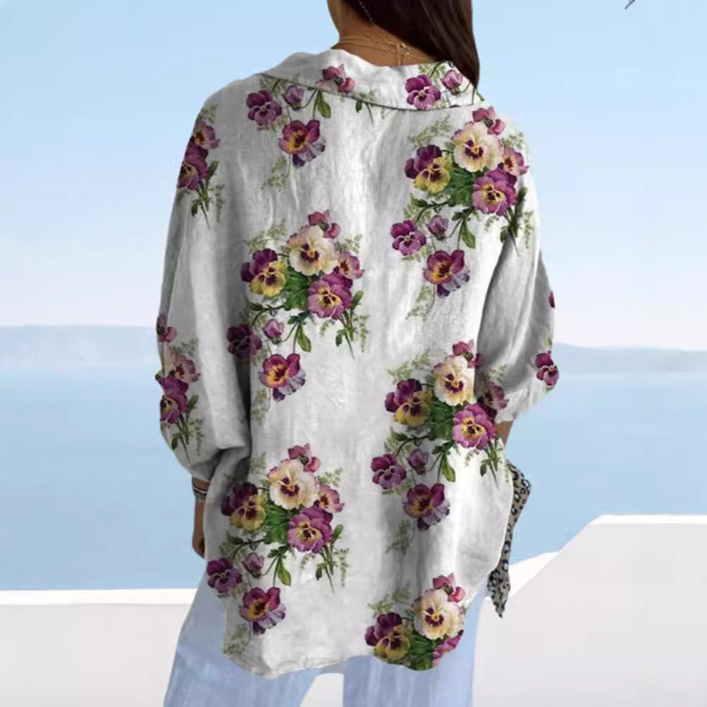 Damen Bluse Florales Design Verdeckte Knöpfe Norvielle