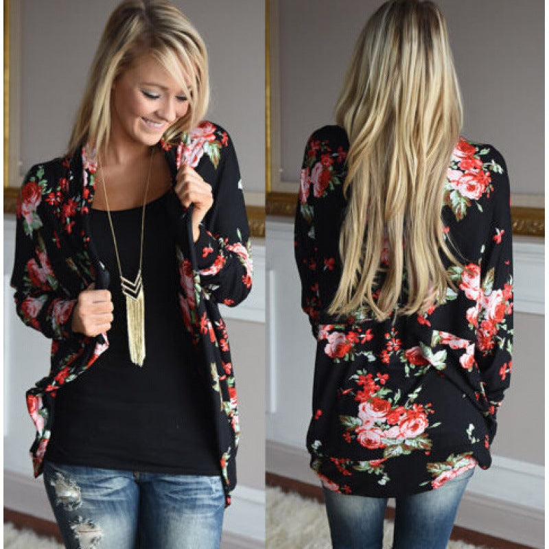 Damen Langarmshirt Floralmuster Baumwolle Lässig Weiß