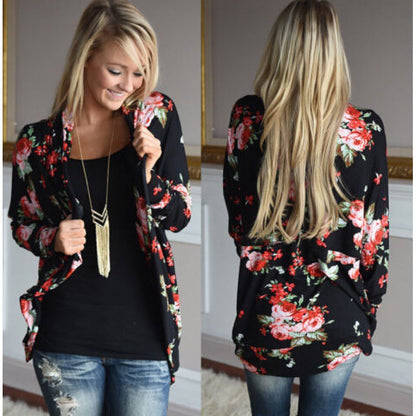 Damen Langarmshirt Floralmuster Baumwolle Lässig Weiß