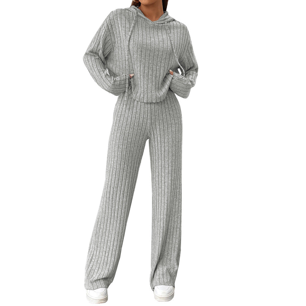 Damen Strick-Set Hoodie weite Bein Norvielle