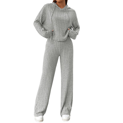 Damen Strick-Set Hoodie weite Bein Norvielle