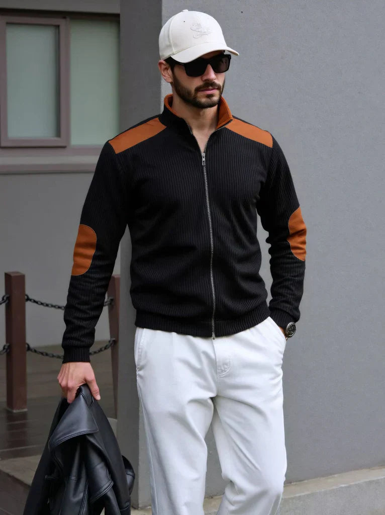Herren Strickcardigan Reißverschluss Rippenmuster