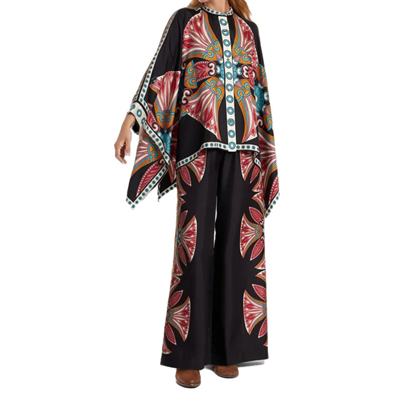 Damen Kaftan-Oberteil Florales Muster Knopf Norvielle
