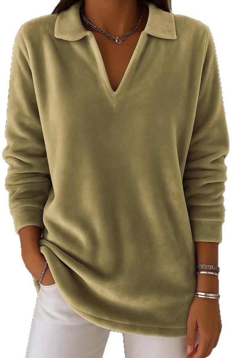 Damen Fleece Pullover V-Ausschnitt Weich Norvielle
