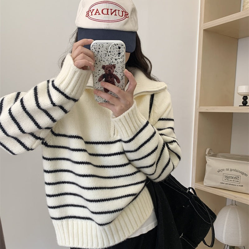 Damen Pullover Gestreift Halbzipp Norvielle - Norvielle
