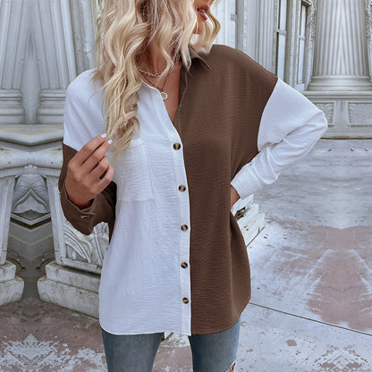 Damen Oversized Blusenhemd 2-Farb-Design Modische Knöpfe Norvielle