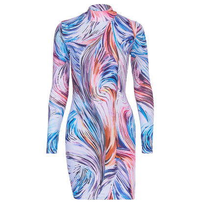 Damen Mini-Kleid Figurbetont Marmormuster Bunt