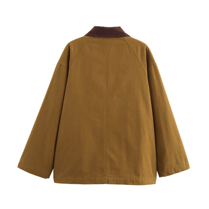 Damen Utility-Jacke Karottenkragen Aufgesetzte Taschen Norvielle