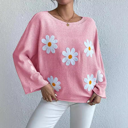 Damen Strickpullover Blumendesign Weit Norvielle