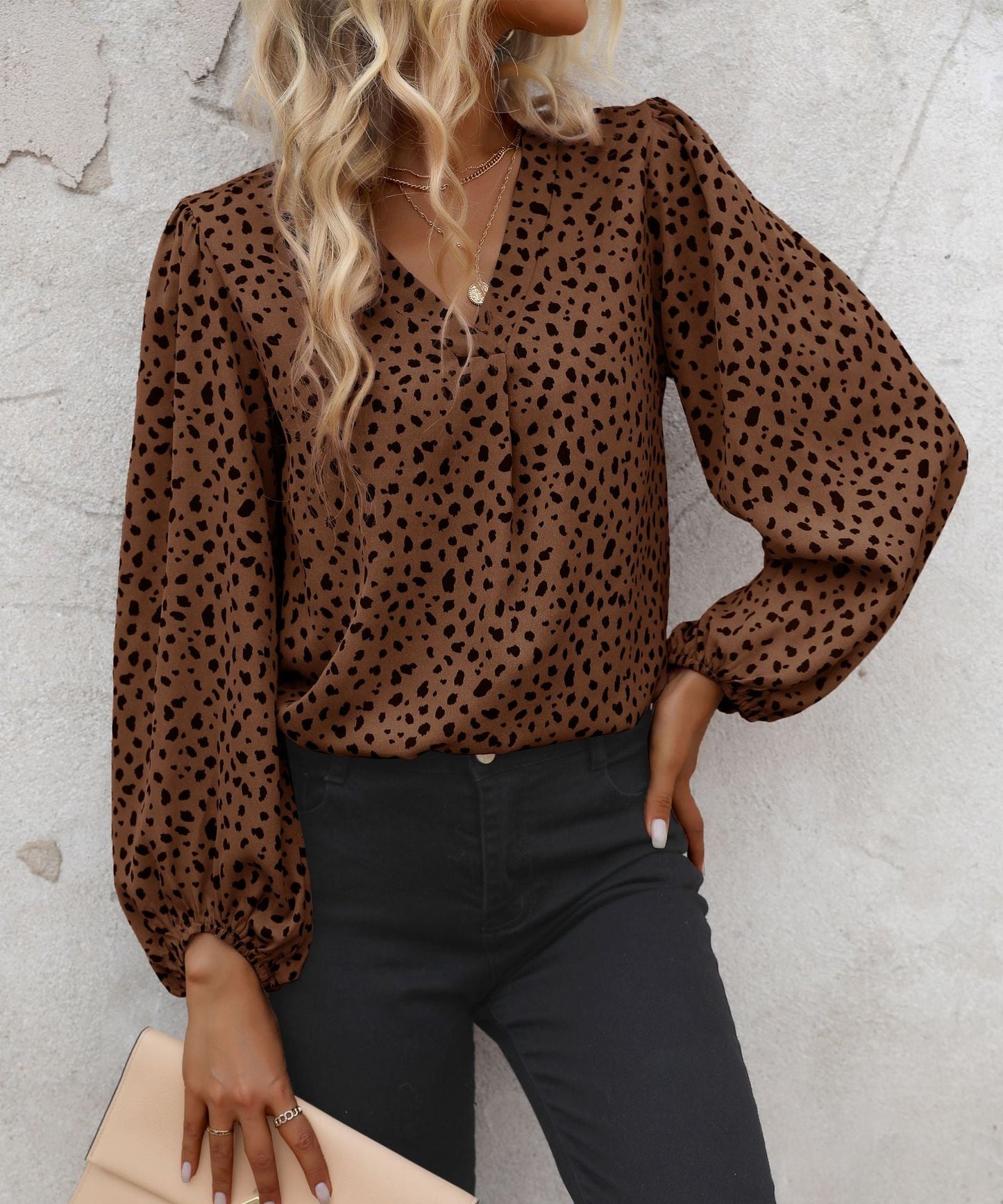 Damen Bluse Puffärmel Grafisches Muster Norvielle