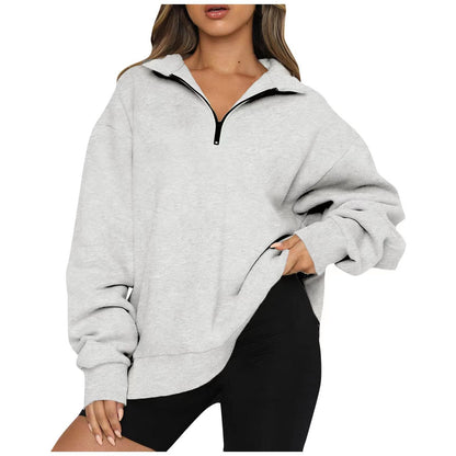 Damen Oversized Sweatpullover Halb-Reißverschluss Norvielle - Norvielle