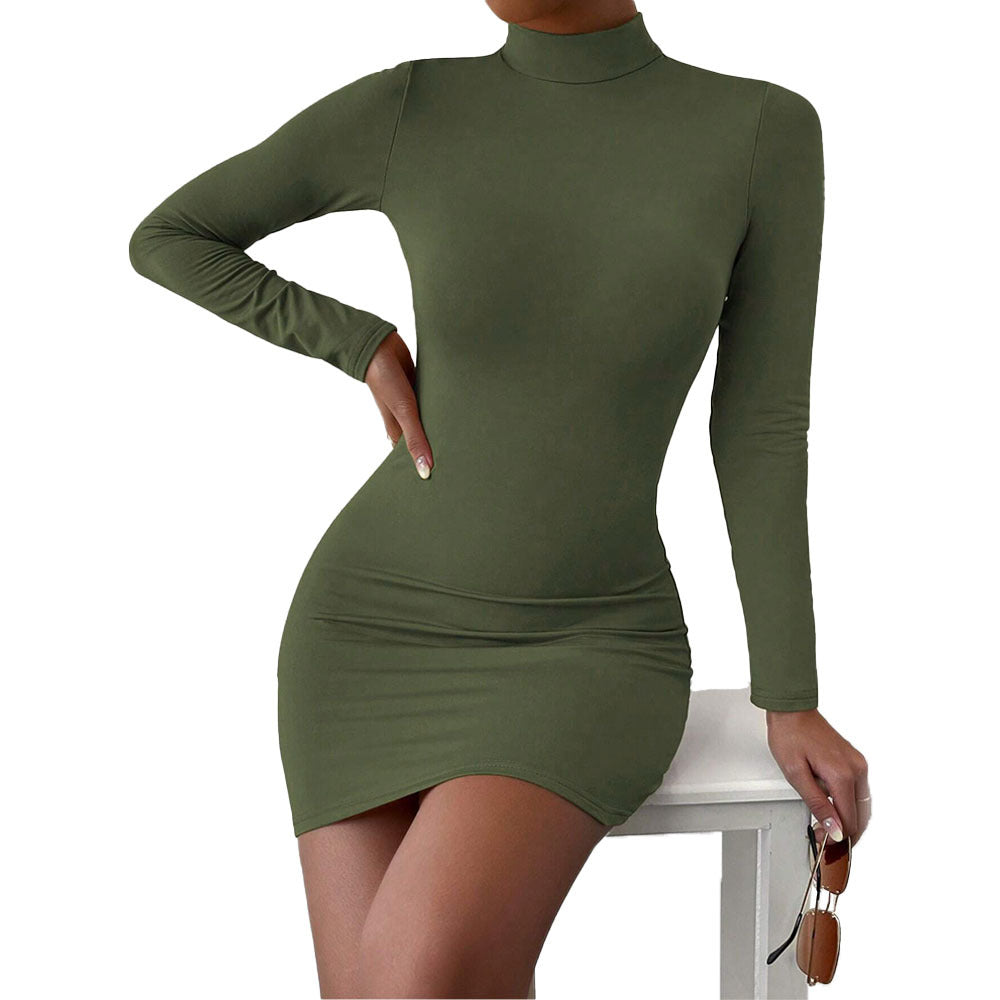 Damen Minikleid mit hohem Kragen Langarm Norvielle