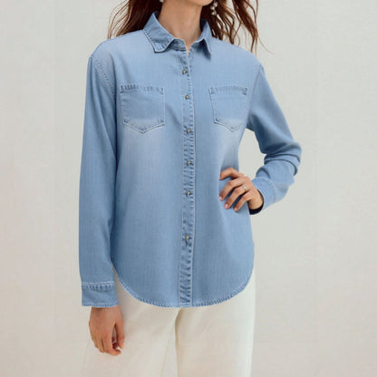 Damen Denim Hemd mit Brusttaschen und Knopfleiste