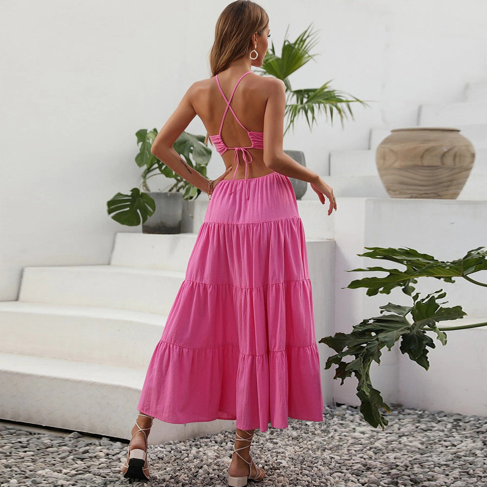 Damen Maxi-Kleid mit tiefem Ausschnitt und Rüschendetails