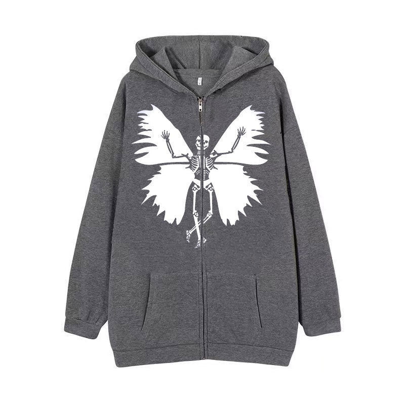 Damen Hoodie Skelett Schmetterling Motiv Norvielle