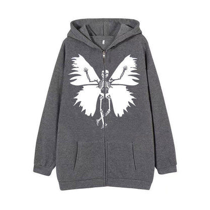 Damen Hoodie Skelett Schmetterling Motiv Norvielle