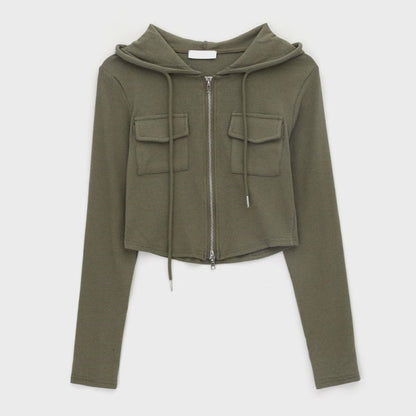 Damen Cropped Freizeitjacke Reißverschluss Kapuze Norvielle