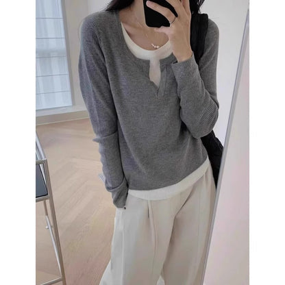 Damen Pullover V-Ausschnitt Weite Ärmel Norvielle