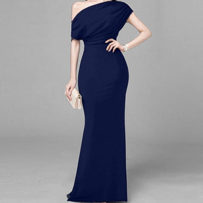Damen Maxikleid Asymmetrischer Ausschnitt Tailliert Norvielle