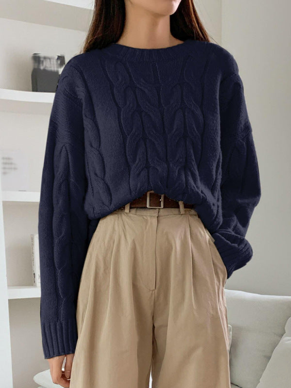 Damen Grobstrickpullover Zopfmuster Weites Modell Norvielle