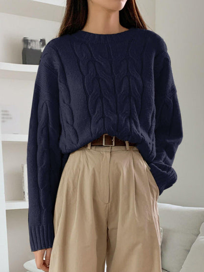 Damen Grobstrickpullover Zopfmuster Weites Modell Norvielle