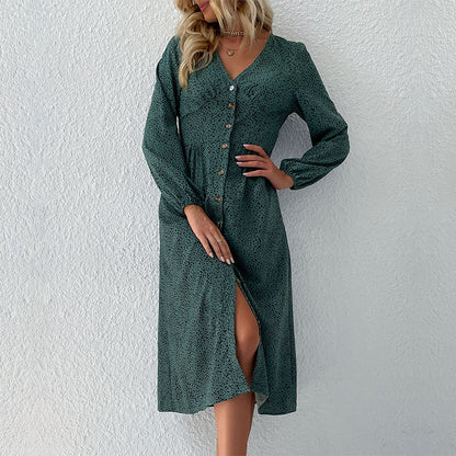 Damen Hemdblusenkleid Knielang mit Knopfverschluss Blumenmuster