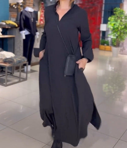 Damen Maxikleid Eleganter Kragen Praktische Taschen Norvielle
