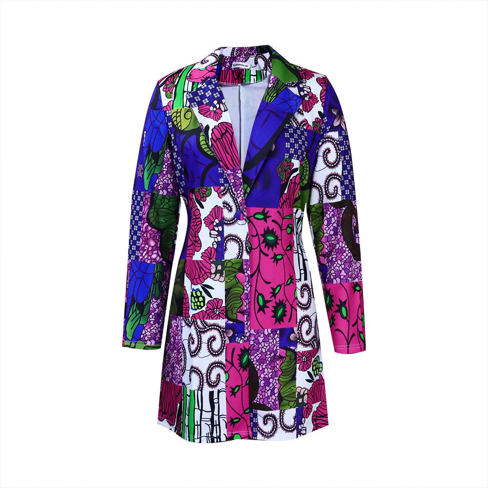 Damen Blazer-Kleid Patchwork-Muster Bunt