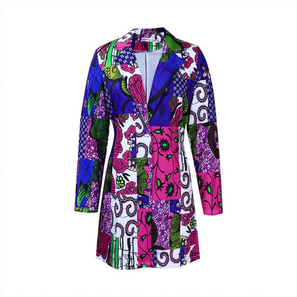 Damen Blazer-Kleid Patchwork-Muster Bunt