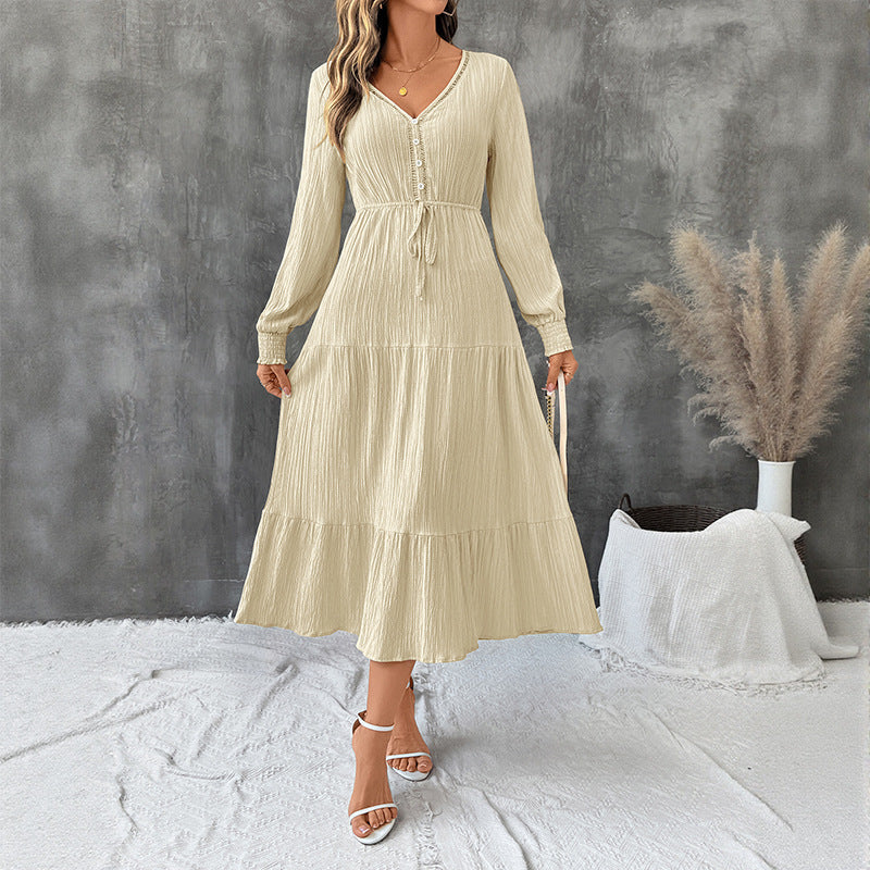Damen Midi-Kleid Elastischer Taillenzug Schleppe Norvielle