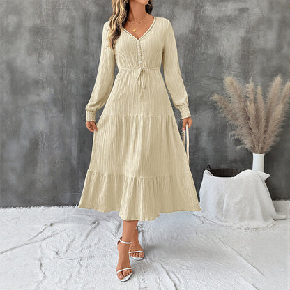 Damen Midi-Kleid Elastischer Taillenzug Schleppe Norvielle