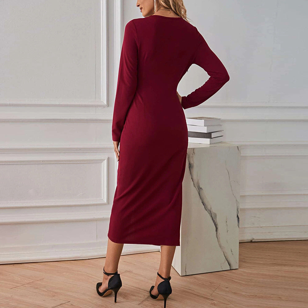Damen Midikleid Eingedrehter Bund Tiefes Dekolleté