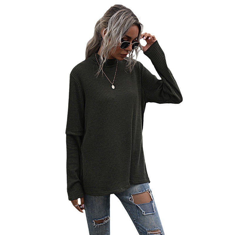 Damen Pullover Hochkragen Strukturiertes Waffelmuster Norvielle