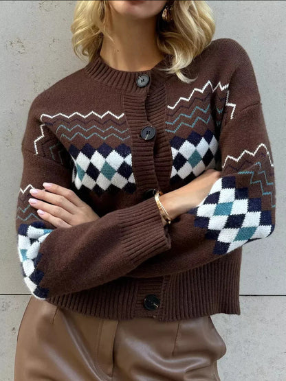 Damen Strickjacke Bunt Rautenmuster