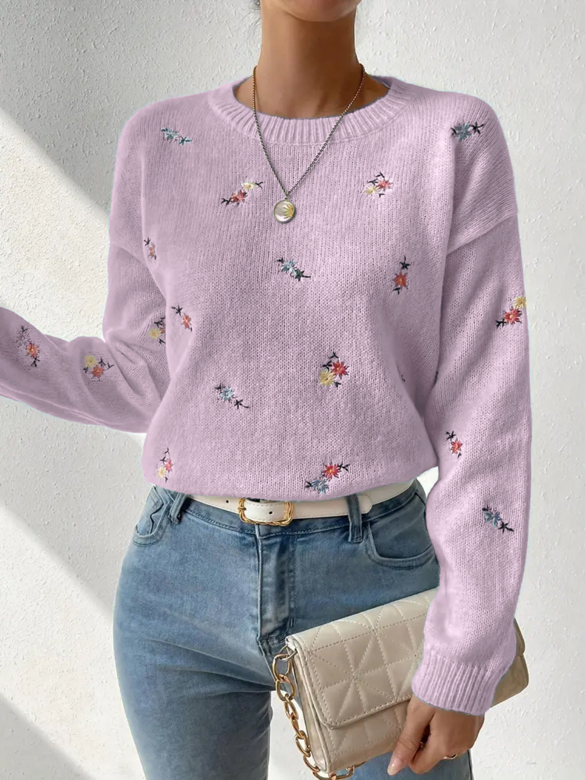 Damen Pulli Floral Stickerei Lässig Norvielle